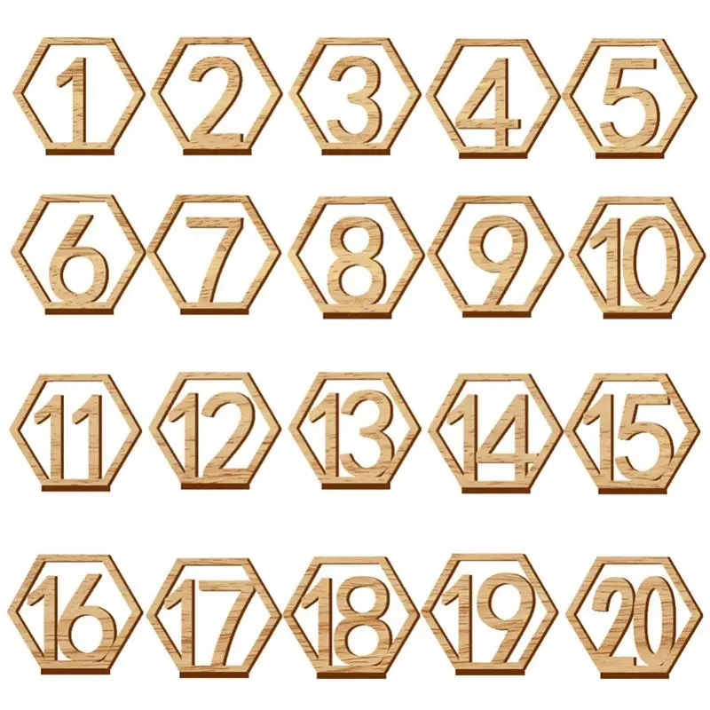 

1-20 Numbers Wood Signs Wedding Hexagon Table Number Wooden Table Numbers Rustic Wedding Engagement Seat Numbers Sign