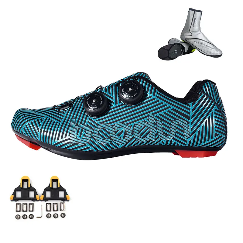 blue cleat cover Кроссовки для шоссейного велоспорта; Ультралегкая обувь для гонок; спортивная обувь с самоблокирующимся велосипедом; мужские и женские профессиональные велосипедные кроссовки; zapatillas - Цвет: blue cleat cover