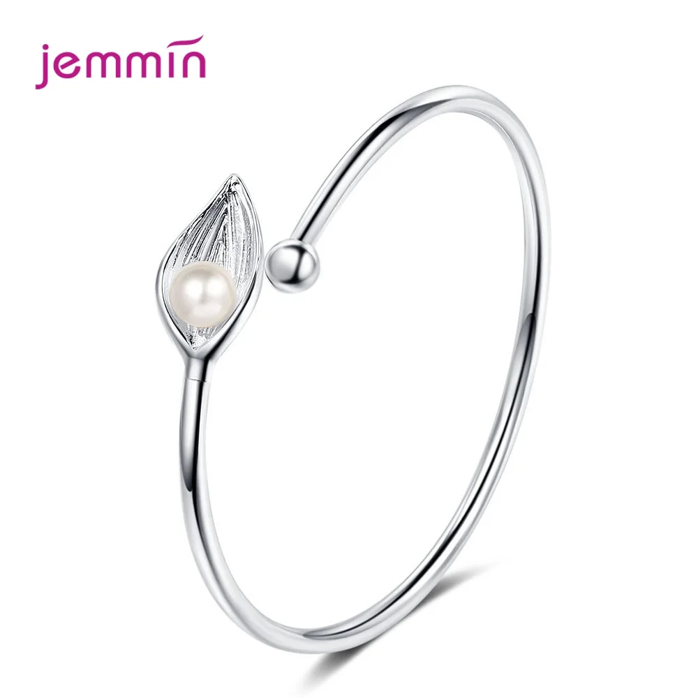 

Hot Sale Pearl Leaves Sterling Silver 925 Bracelet for Women Fashion Opened Adjustable Cuff Bracelet Wedding Gift Fine Jewelry