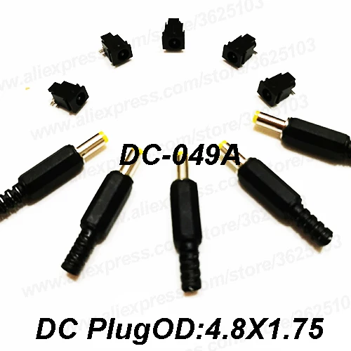 

500 шт. DC jack коннектор Женский + мужской 4,8x1,75 мм DC разъем питания/DC Разъем Панель монтажный DC-039A