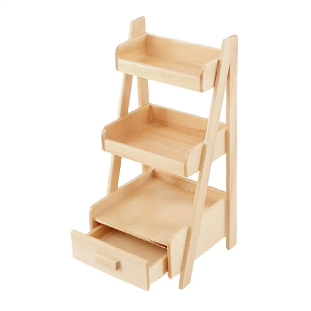 

1:12 Dollhouse 3-Tier Wooden Ladder Shelf Miniature Shelves Storage Furniture