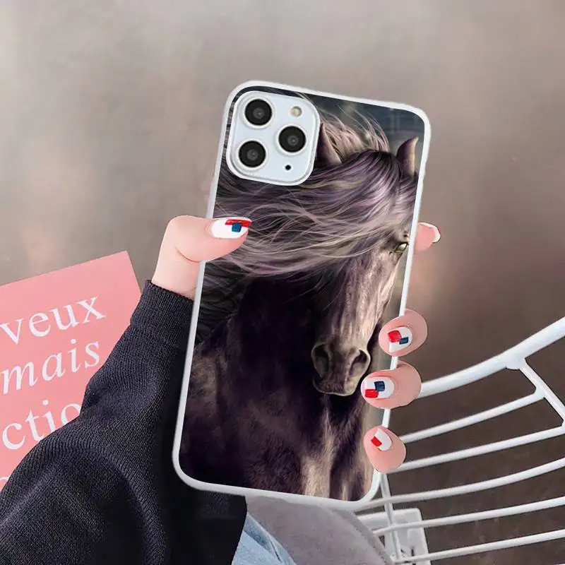 

Watercolor Horses Running Phone Case White Candy Color for iPhone 6 7 8 11 12 s mini pro X XS XR MAX Plus