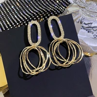 2021 crystal earrings luxury shiny gold round womens rhinestone earrings wedding party jewelry