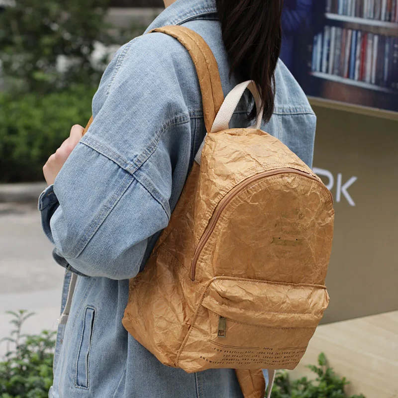 Минимализм стиль крафт-бумаги рюкзак для женщин морщинистый девочек-подростков