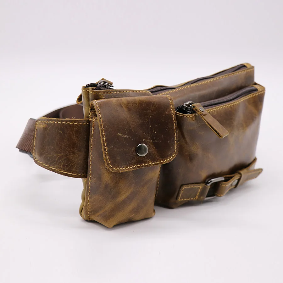 

Genuine Cowhide Leather Men Waist Fanny Pack Leisure Travel Sport Men's Crossbody Shoulder Bag Functions Chest Bags