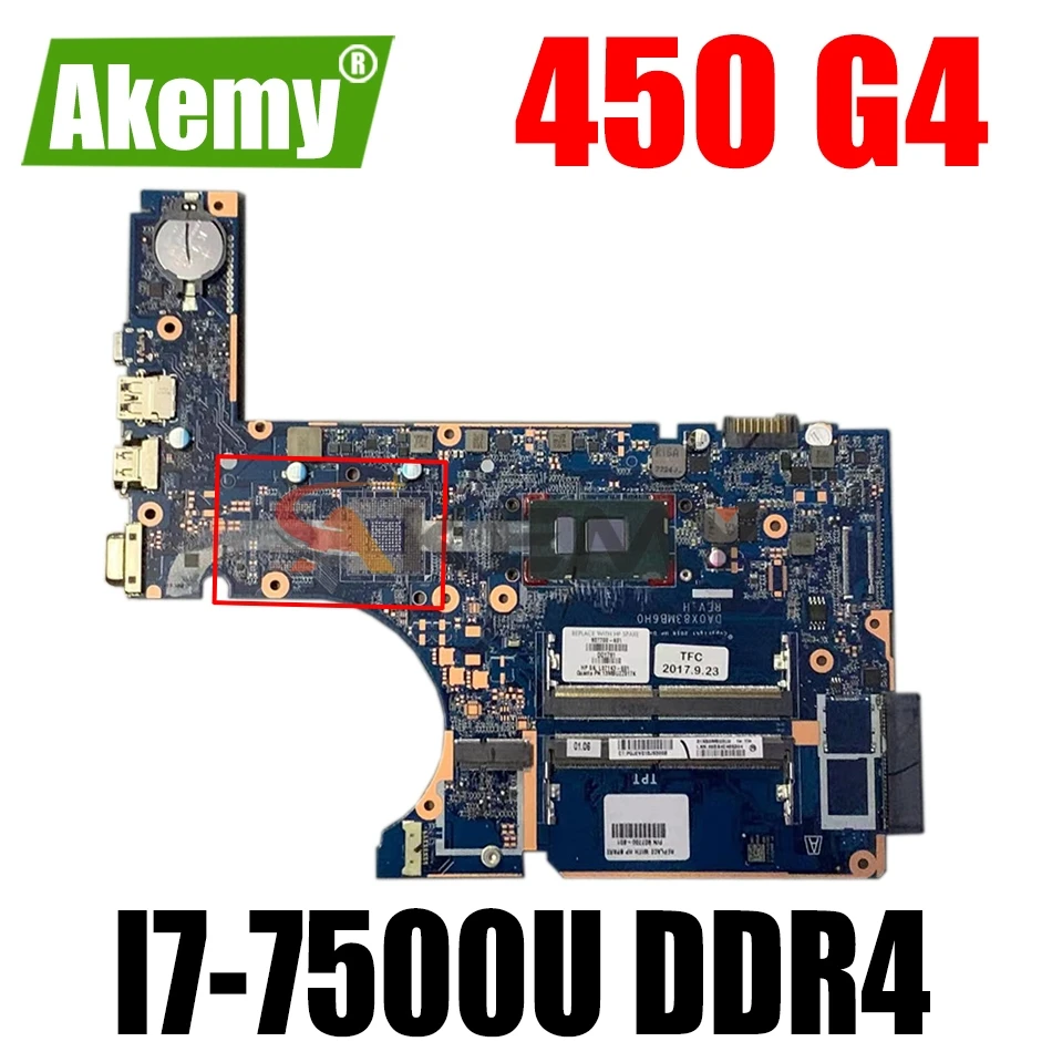 

AKEMY 907712-001 907712-601 DA0X83MB6H0 laptop motherboard For ProbBook 450 G4 SR2ZV I7-7500U DDR4 Main board full tested