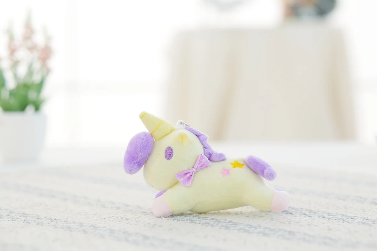 yellow lie 1Pcs Unicorn Plush Toy Keychain Plush with Keychain Cute Stuffed Kawaii Cute Baby Doll Key Chain Cute Pendant Small Baby Kid Toy - Цвет: yellow lie