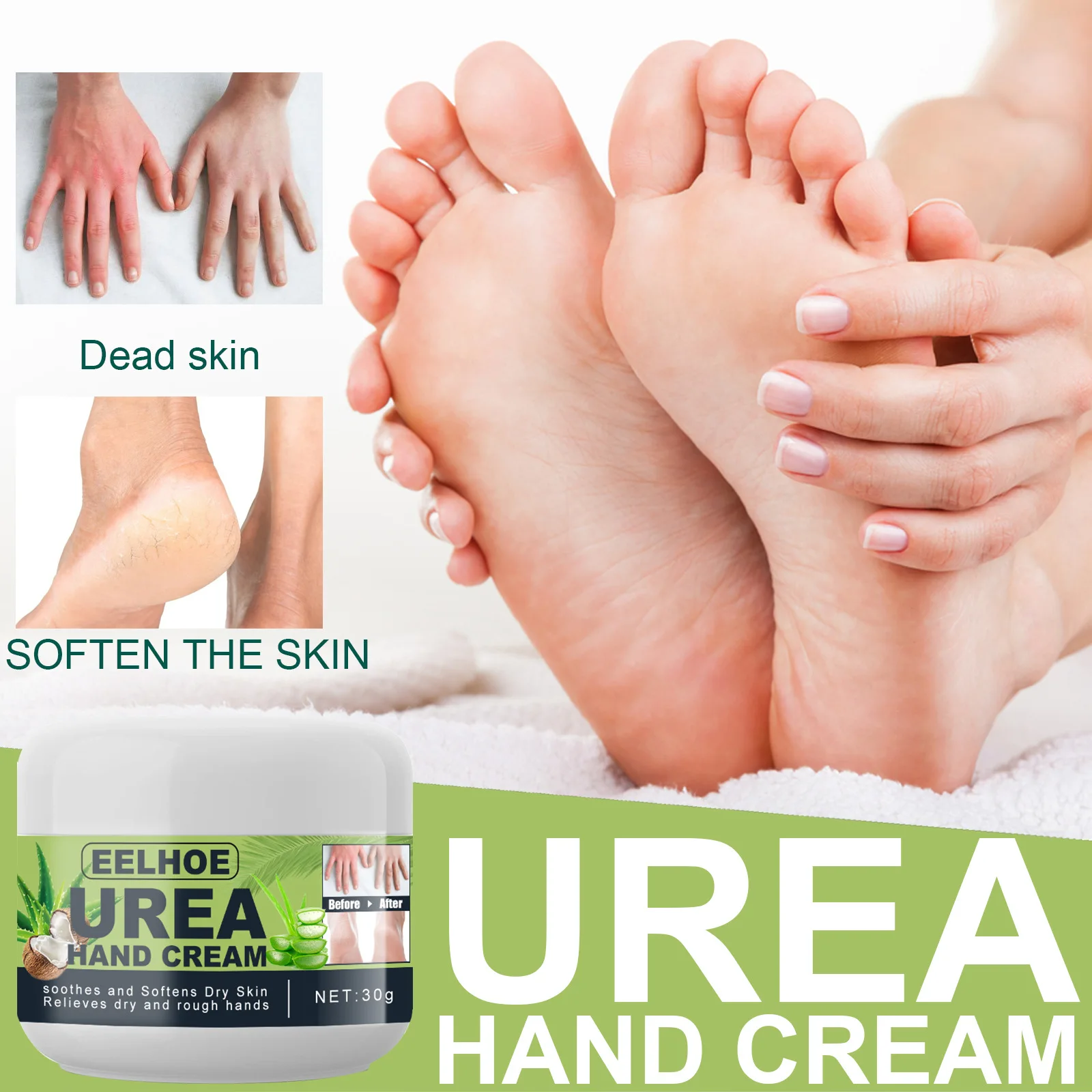 Crema de Urea para manos y pies, crema reparadora de agrietamiento, ácido salicílico, nutre la piel agrietada, elimina la piel muerta