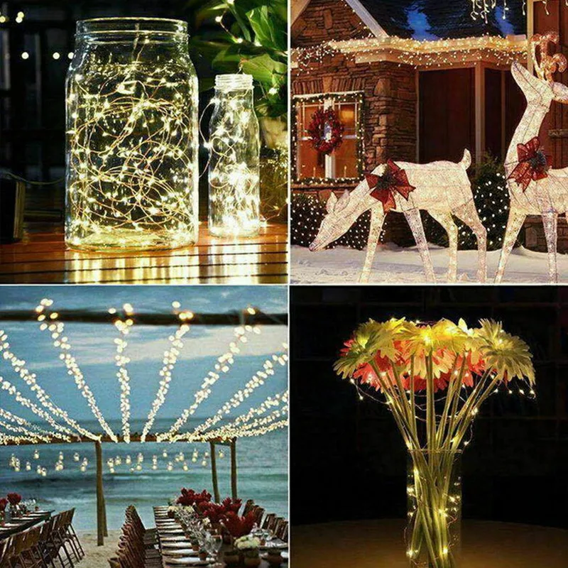 

2/8 Function 100/200 Light Copper Wire LED String Light Solar Outdoor Holiday Lighting Fairy Garland Christmas Tree Wedding Part