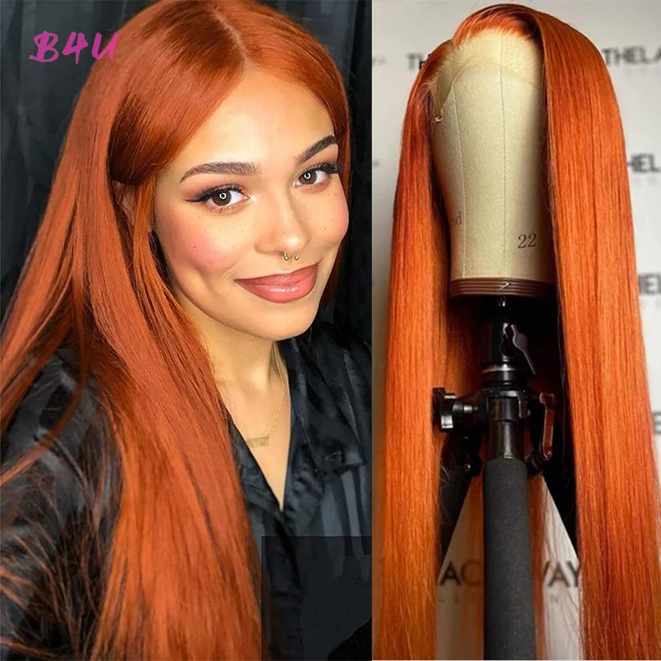 Orange Ginger Color 13x4x1 Lace Frontal Wigs Straight Human Hair Wig Remy 4x4x1 Lace Closure Wig For Black Women