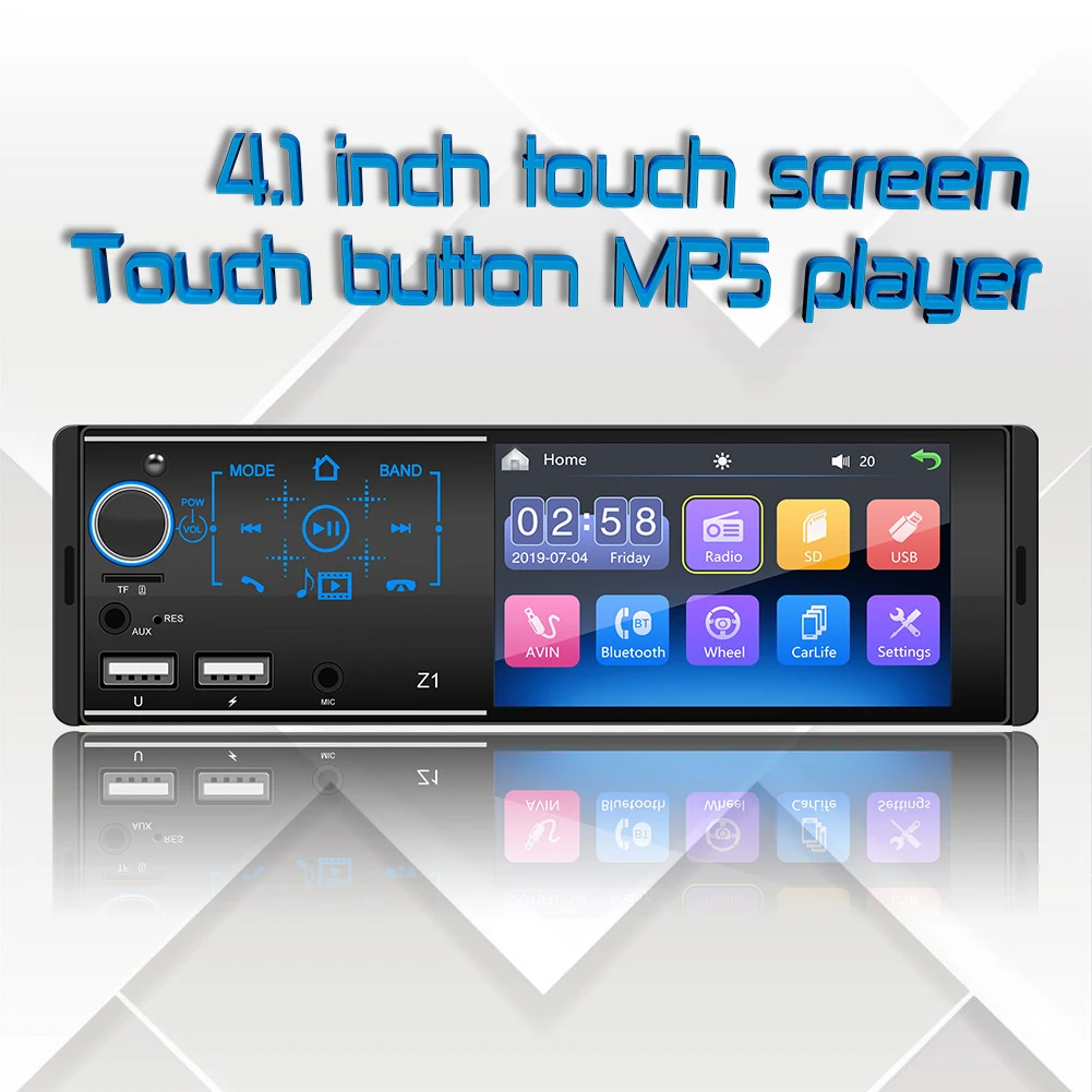 

1 Din Car Stereo AM Radio Receiver 4.1'' TFT Touch Screen Car MP5 Player Support Bluetooth Aux-in/USB/FM 1080P HD Video Radio