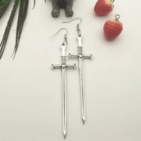swords metal hoop earrings witchy warior pagan vikin alternative gothic medieval silver color classic tarot cards gift women
