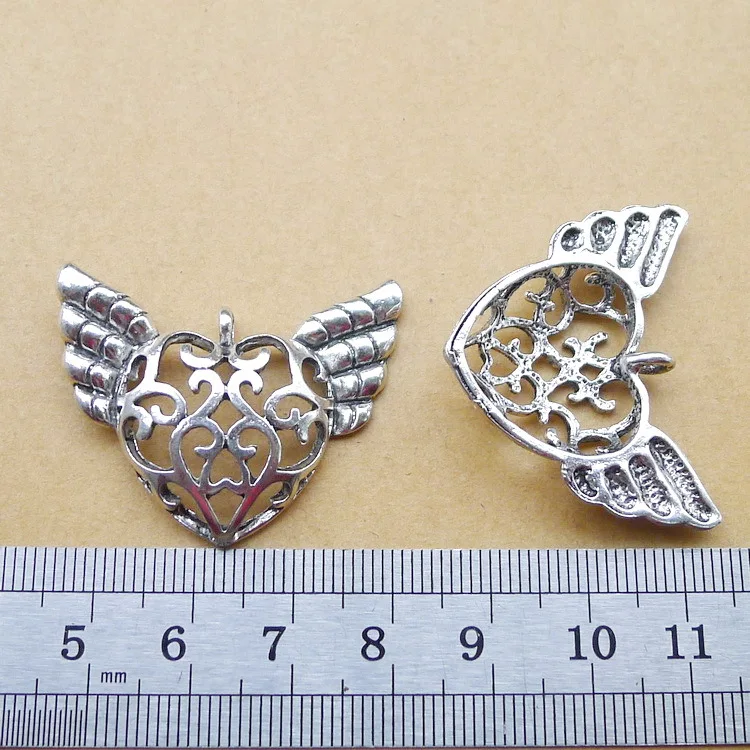 

LY248 29 * 37mm 4.5G Alloy Wing Heart antique Silver charm Accessories DIY Retro Pendant 50 Pcs/Bag