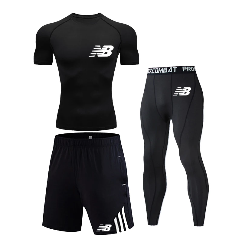 

3Pcs/Set Mens Tracksuit BJJ Rashguard MMA Compression Sports Suit Gym Clothes Running Jogging Sports Wear Boxing Workout Tights