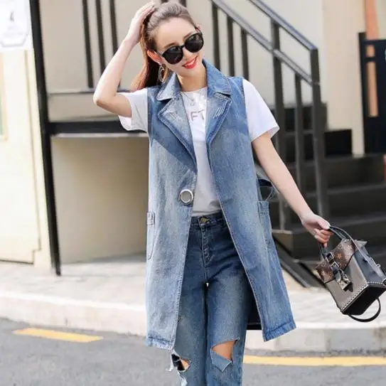 Женский Длинный джинсовый жилет пальто новинка 2020 весна осень винтажный вареный