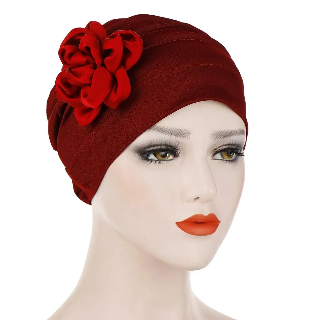 India Hat Women Muslim Flower Turban Beanie Bonnet Headscarf Chemo Cap Wrap Headwrap Pleated Skullies Hair Loss Islamic New | Аксессуары