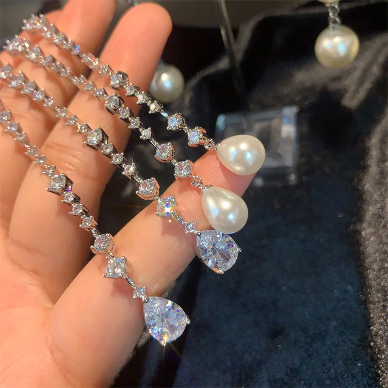 Crystal Bridal Long Water Drop Earrings for Women White Color Wedding Engagement Chain Dangle CEL1064 | Украшения и аксессуары