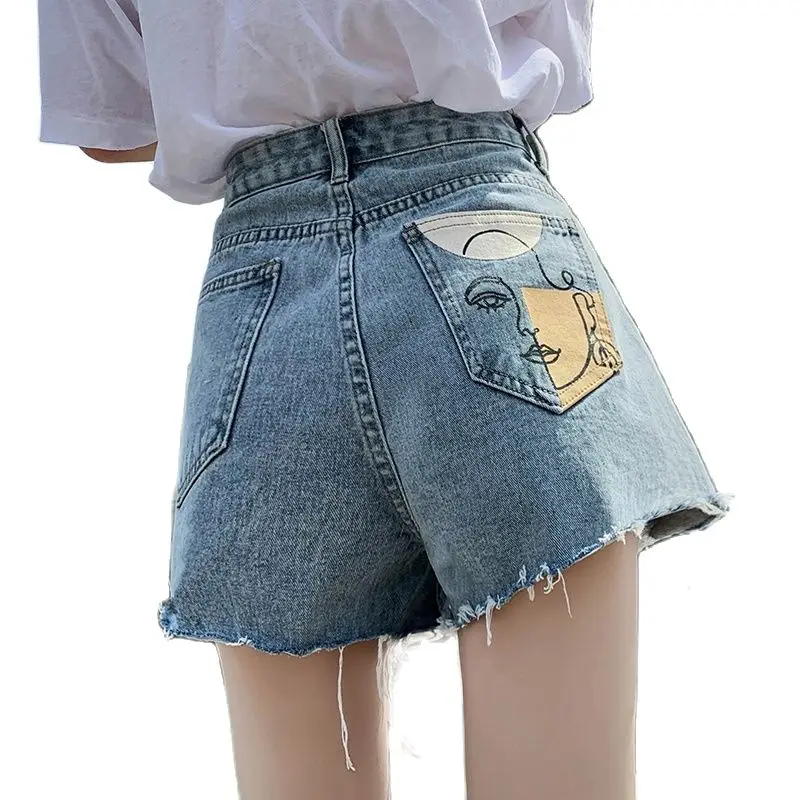 

Женские рваные джинсы с карманами, рваные джинсы с широкими штанинами и высокой талией в Корейском стиле, подчеркивающие индивидуальность, ...