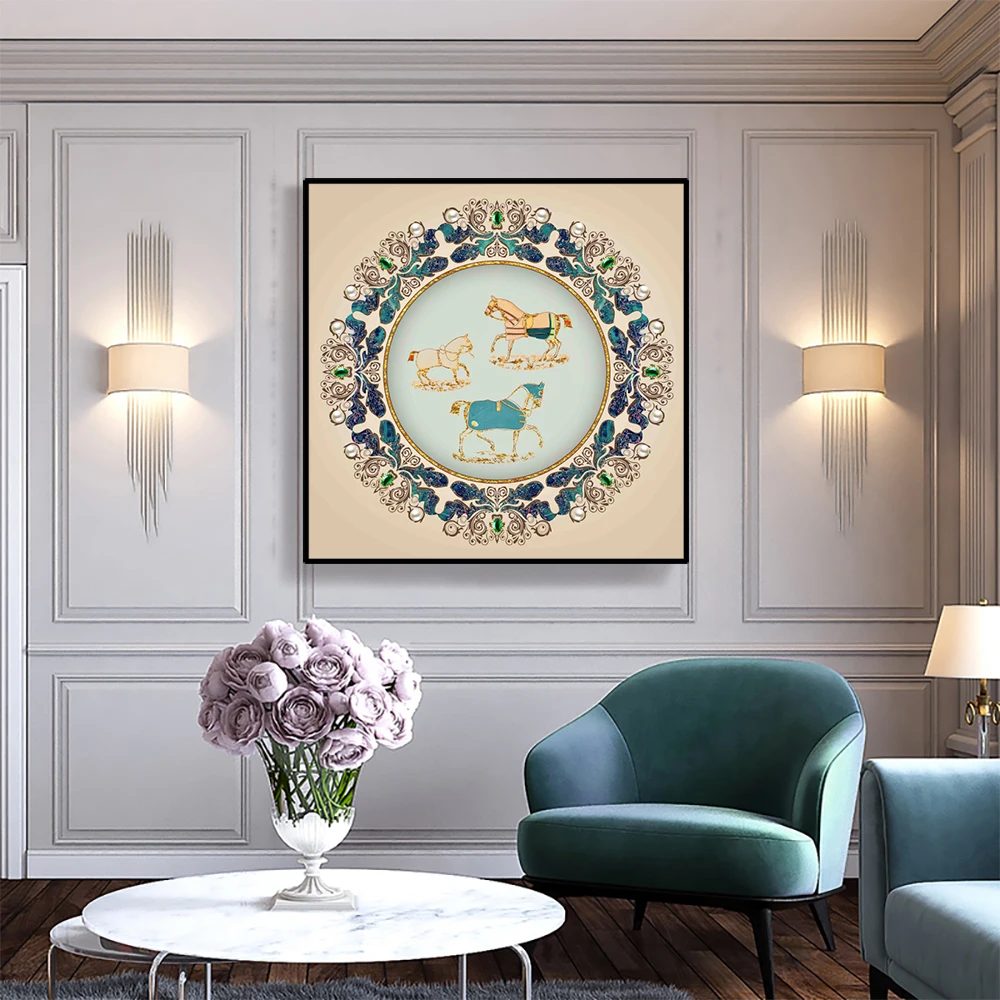 Laeacco Мандала живопись на холсте с изображением лошади религия винтажный принт