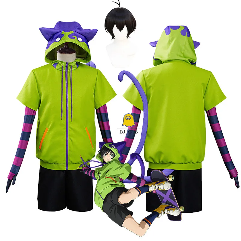 

Sk8 Infinity Miya Chinen Cosplay Costume, Zippered Costume Short Wig With Hood, Jacket, Tail Gloves, Party Clothes
