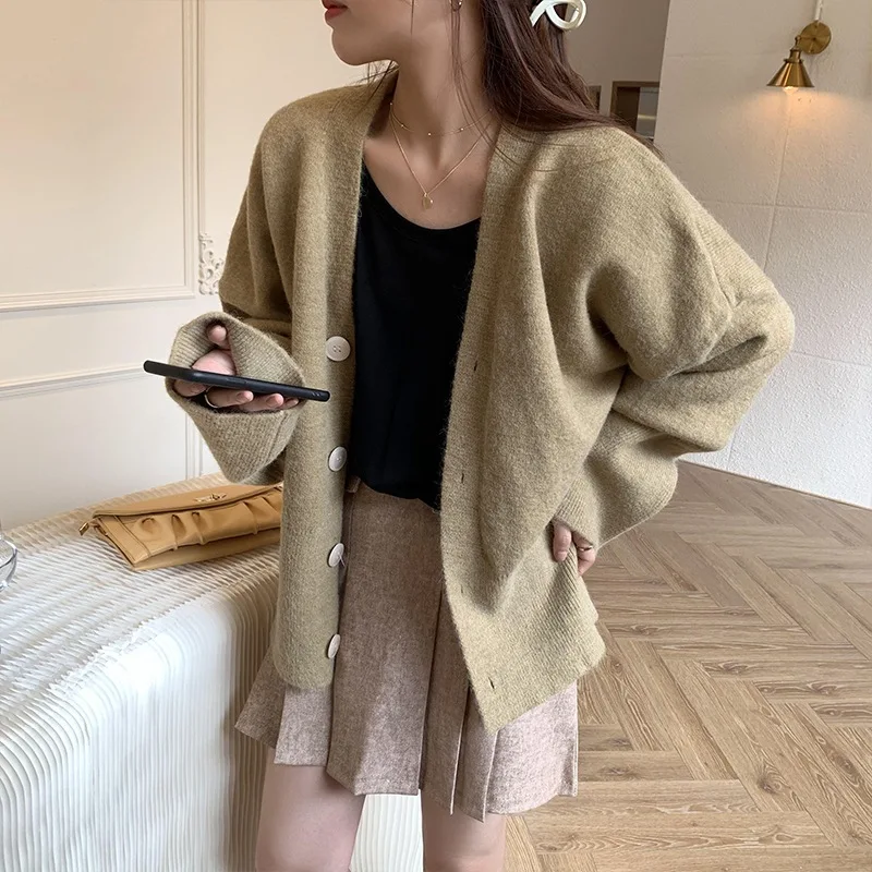 

Cashmere wool coat women autumn winter oversized cardigan 2020 new Korean loose lazy knit V-Neck cardigan jacket woman sweaters