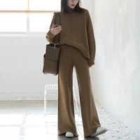 womens knitted suit two piece set winter outfit solid pullover sweater wide leg pants fashion casual female clothing