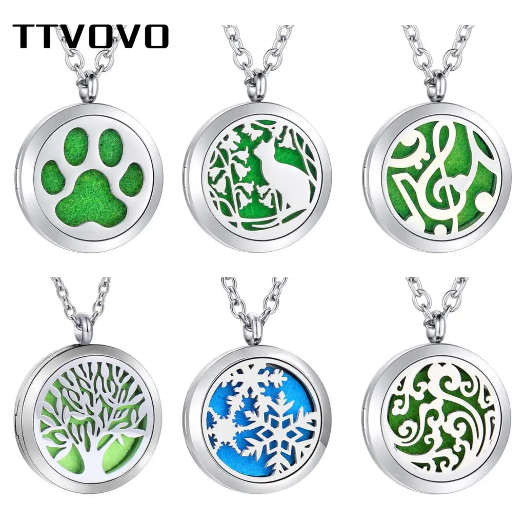 TTVOVO Aromatherapy Essential Oil Diffuser Necklaces for Women Men Stainless Steel Locket Pendant Aroma Therapy Perfume Jewelry