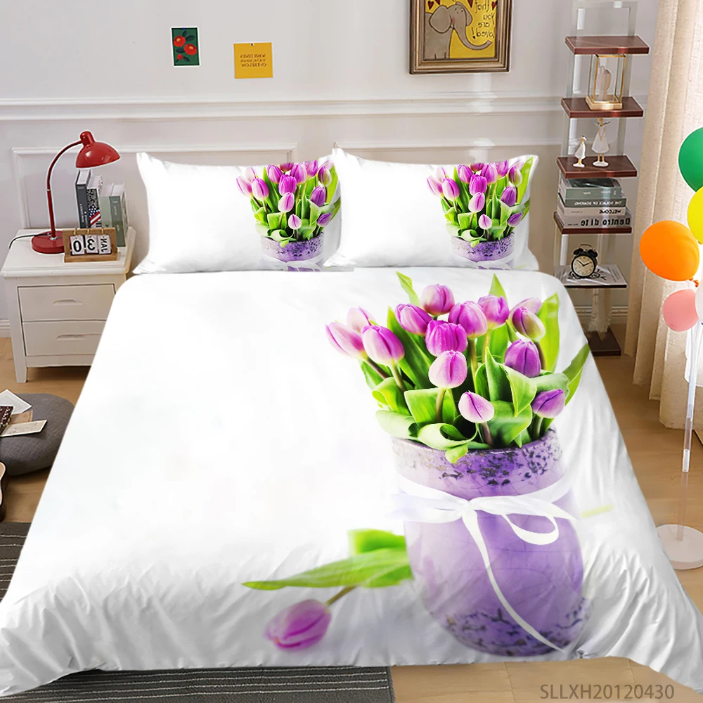 

Home Textile 3D Bedding Set Red Tulips Queen King Duvet Cover Set Bed Gift Bedroom Decoration 2/3 Pcs Dropship