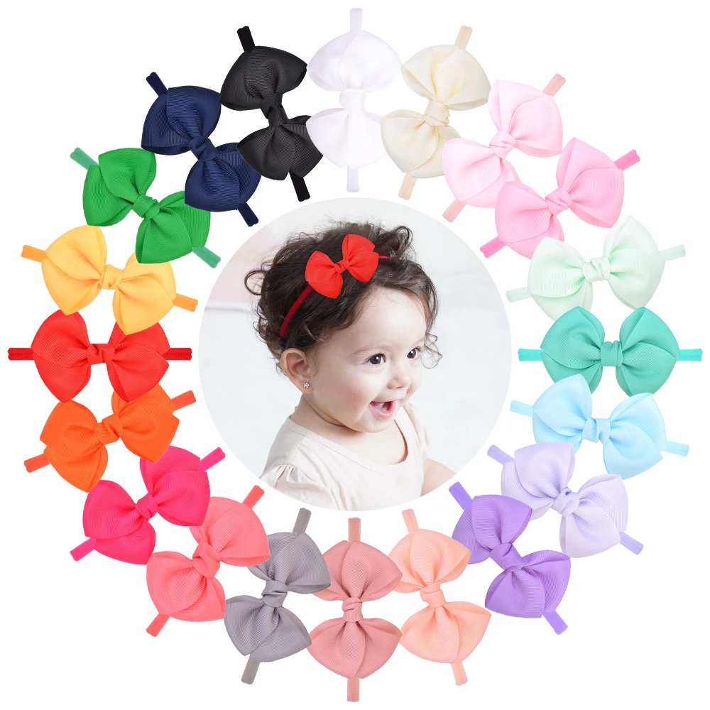 

20Pcs/Lot Cute Baby Grosgrain Ribbon Headbands Elastic Bowknot Solid Hair Band For Girls Handmade Headwear Kids Hair Accessories