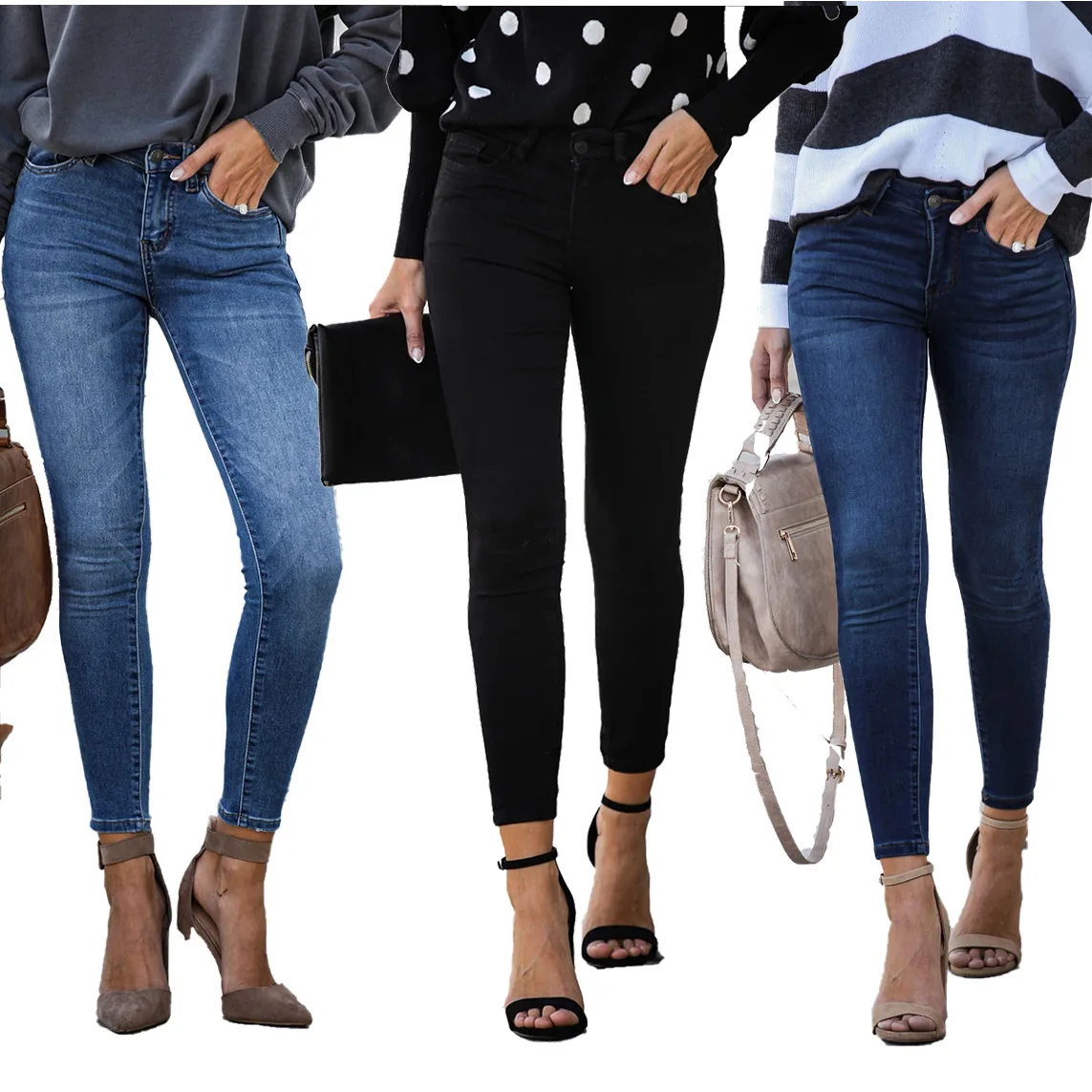 

Джинсы-карандаш женские стрейчевые, Модные узкие джинсы со средней талией, винтажные брюки из денима темно-синего цвета, черные, весна-осень
