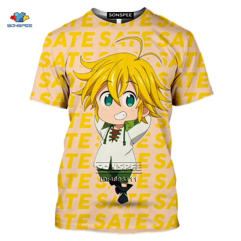 

SONSPEE Anime Nanatsu no Taizai Men's T-shirt 3D Print Japan Manga Women Summer Casual Shirt Meliodas Escanor Ban Streetwear Tee