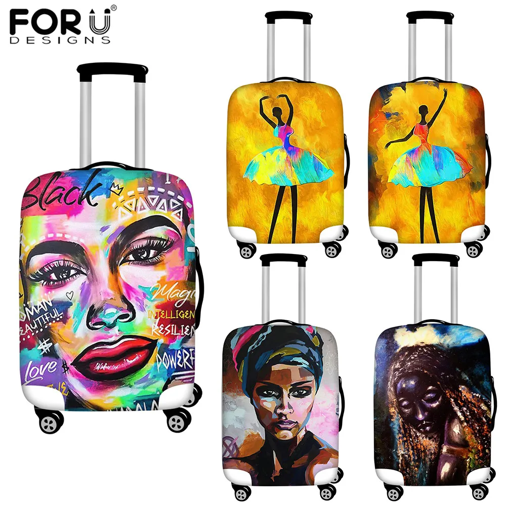 FORUDESIGNS Luggage Protective Cover For 18-32 Inch Suitcase African Girl Oil Painting Casual Beach Travel Accessories Covers