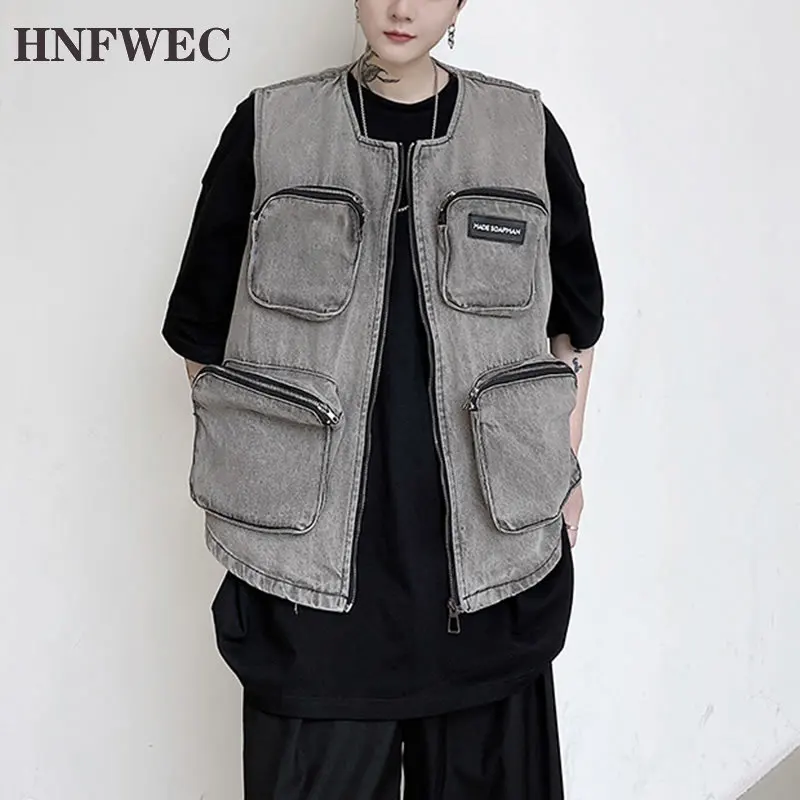 

Zipper Pockets Denim Vest Women 2020 Autumn Casual Fashion New Style All Match O Neck Sleeveless Streetwear Vest P310
