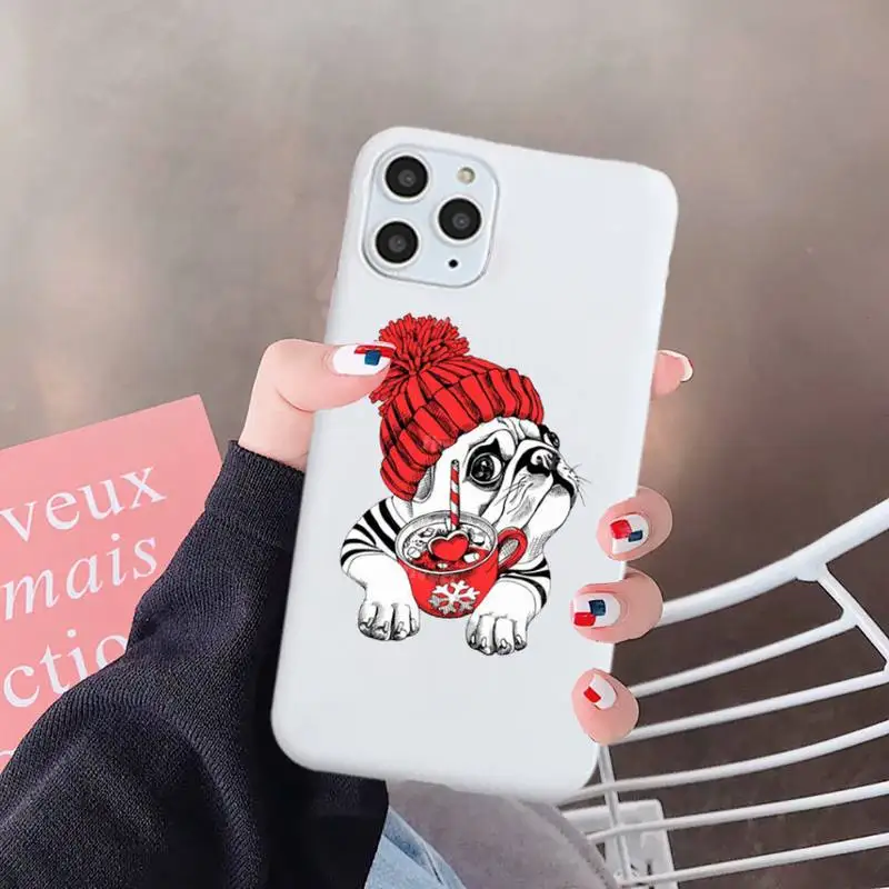 

Cute Bulldog Phone Case White Candy Color for iPhone 6 7 8 11 12 s mini pro X XS XR MAX Plus