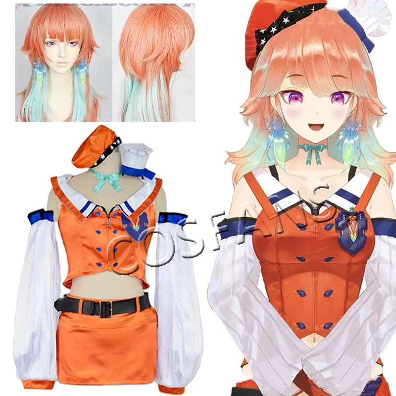 Высокое качество VTuber Takanashi Кьяра Hololive EN Косплей Kusotori девушки костюм апельсина Хэллоуин Карнавальный костюм полный набор и парик