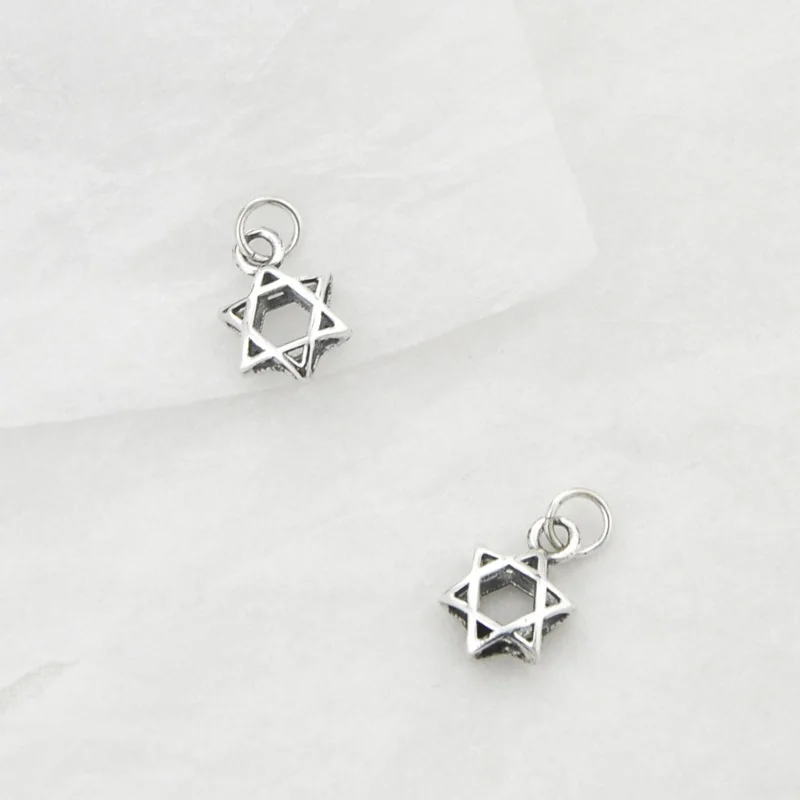 

OMHXZJ Wholesale HD108 European Fashion Woman Girl Birthday Party Gift Vintage Hexagram 100% 925 Sterling Silver Pendant Charm