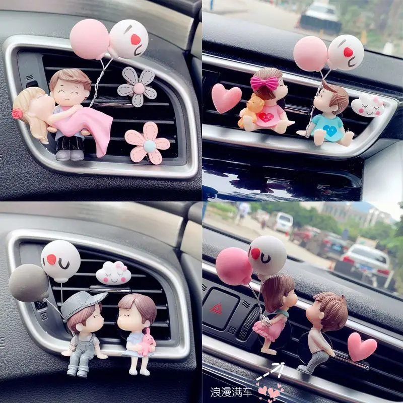 

Lovely Couple Girl Boy Figurines Perfume Clip Car Air Vent Freshener Perfume