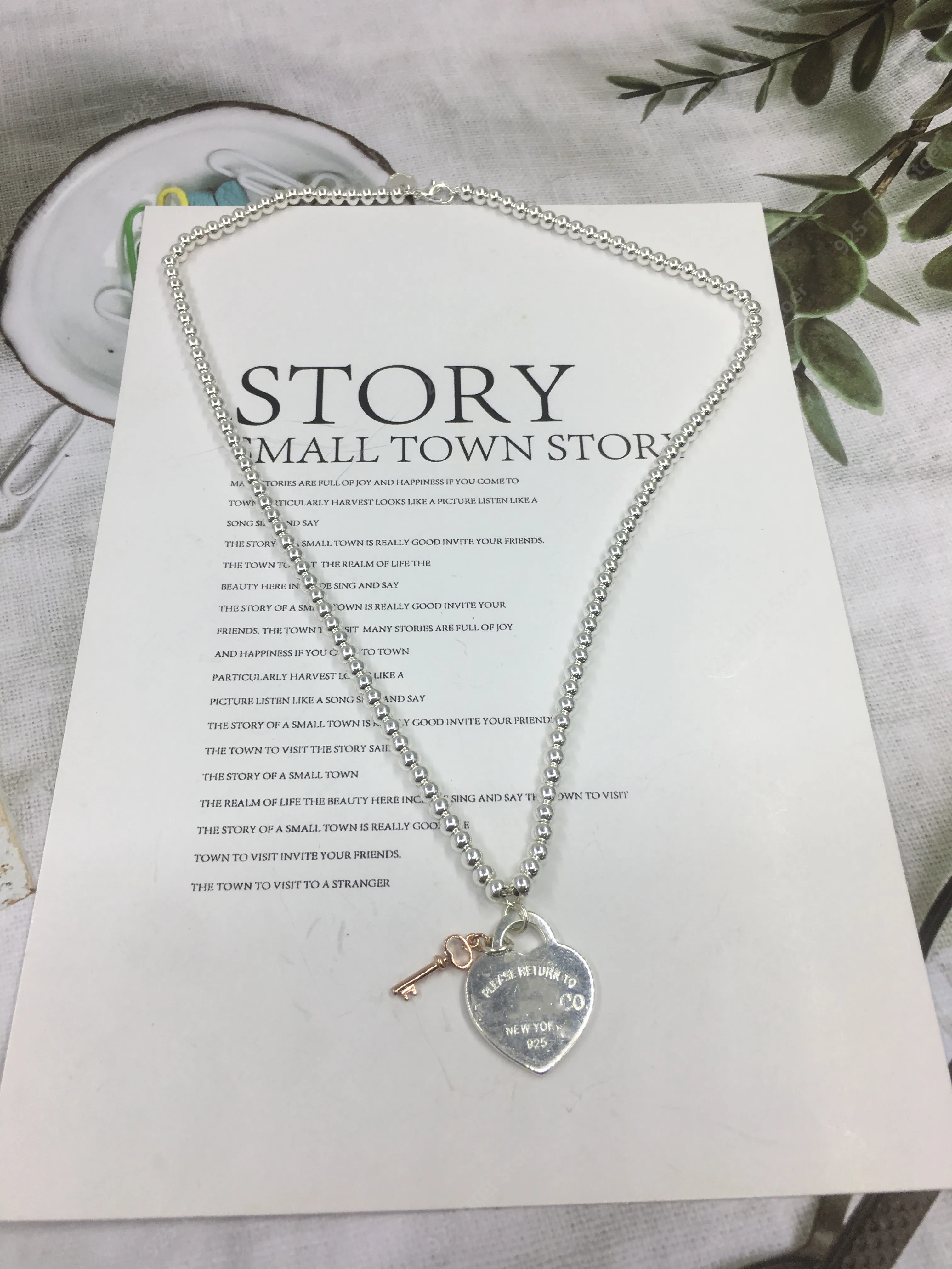 

S925 pure silver necklace women heart key pendant golden classic fashion jewelry lovers holiday gift 1:1