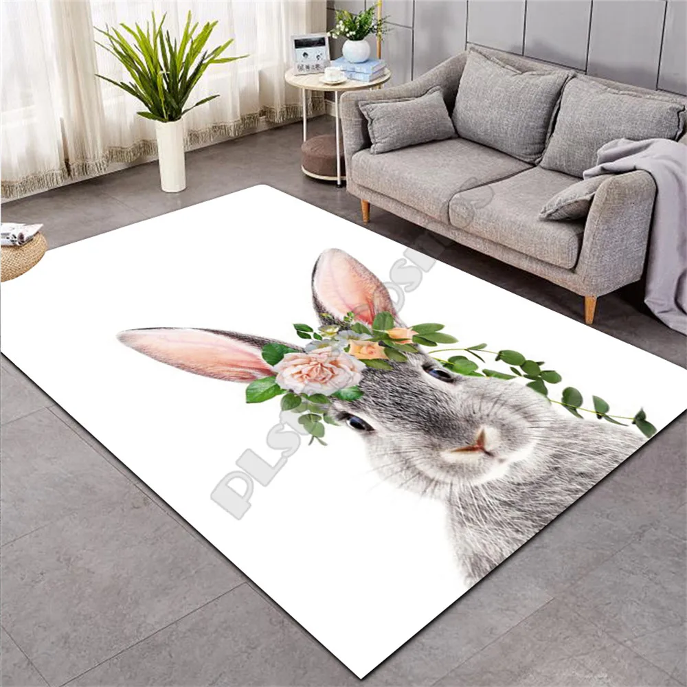 Коврик с цветочным кроликом коврики 3D принтом противоскользящий большой ковер