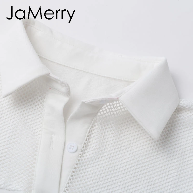 JaMerry винтажная открытая Женская белая блузка рубашка с длинным рукавом