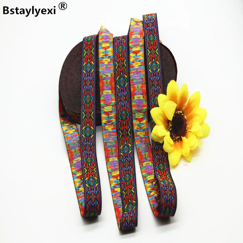 Бесплатная доставка 45 метров 19 мм Фиолетовый Цвет вышитая тесьма национальная