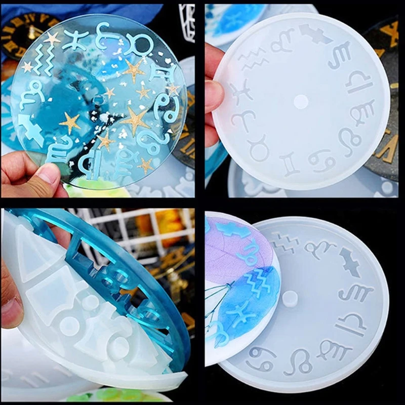 

4Pcs Clock Resin Molds Arabic Roman Numerals Constellation Silicone Casting Mold 649D