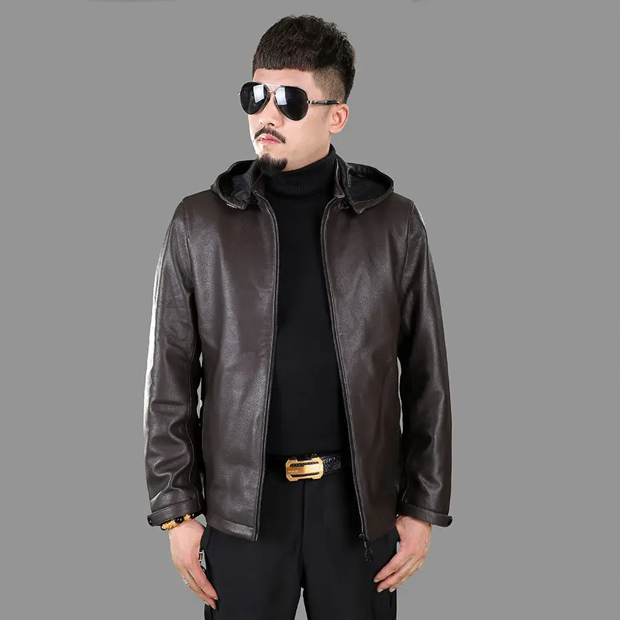 

2021 New Authentic First Layer Deerskin Hooded Detachable Leather Jacket Slim Fit Spring And Autumn Genuine Leather Jacket