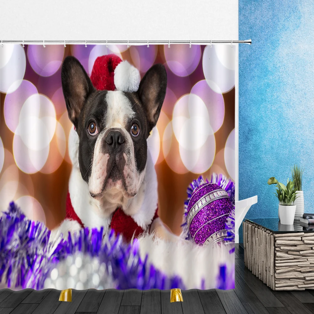 

Cartoons pet cosplay dog Shower Curtain 3DWinter Festival Christmas Waterproof Bath Curtains Bathroom Home Bathtub Bathing Set