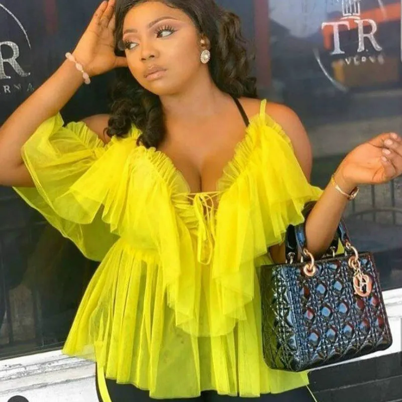 Летний сексуальный сетчатый топ с оборками для женщин модная женская сетчатая