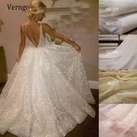 verngo sparkle tulle long evening dresses sexy backless glitter lace a line formal party gowns for engagement vestido de noiva
