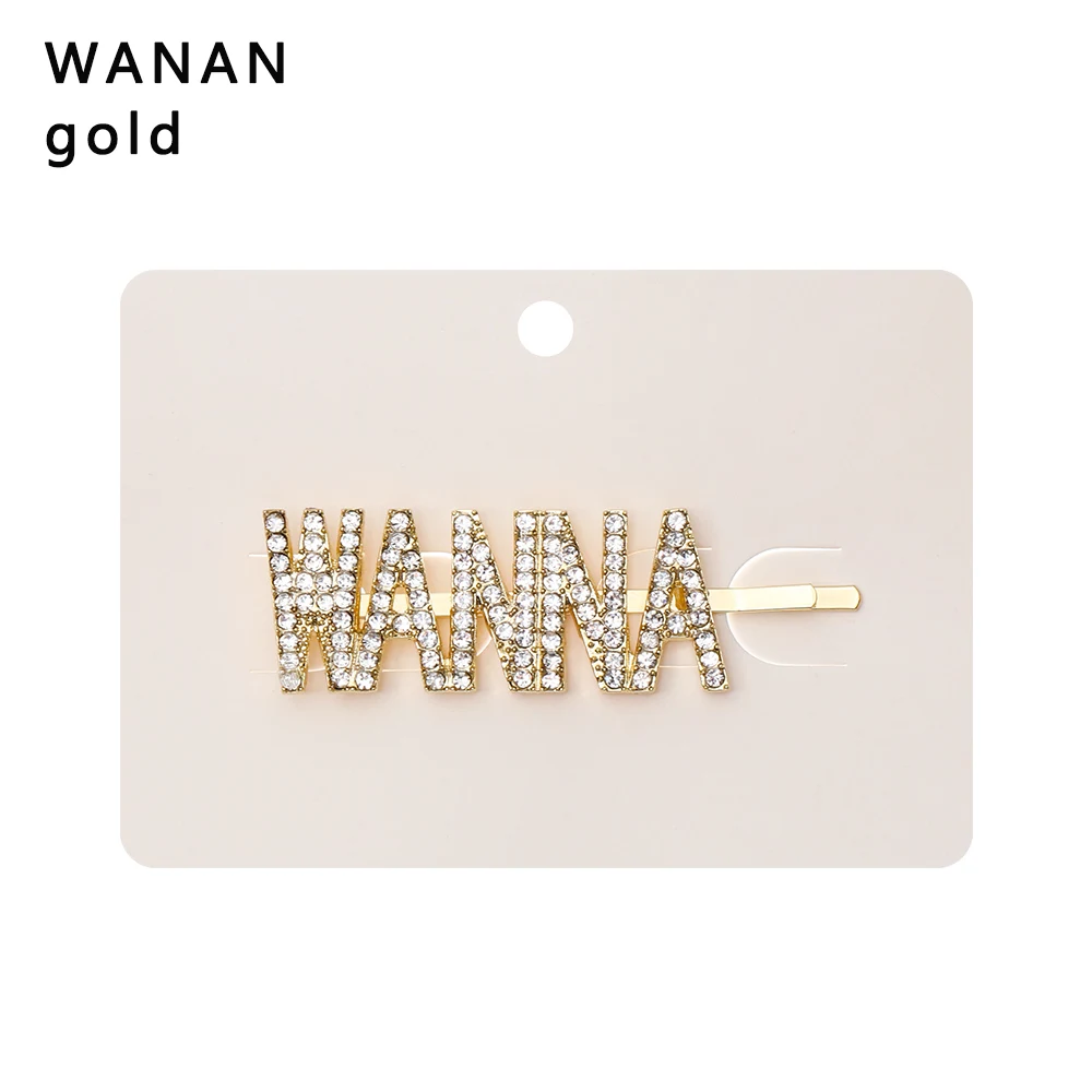 WANAN Gold 1 шт., заколки с серебряными кристаллами, блестящие стразы, заколки для волос с буквами, элегантные женские заколки для волос, аксессуары для укладки волос - Цвет: WANAN Gold