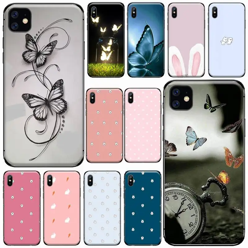 

Cute cartoon pink bunny Phone Cases For iphone 7 8 12 11 X XR XS pro Max Mini plus Soft silicone cover shell funda