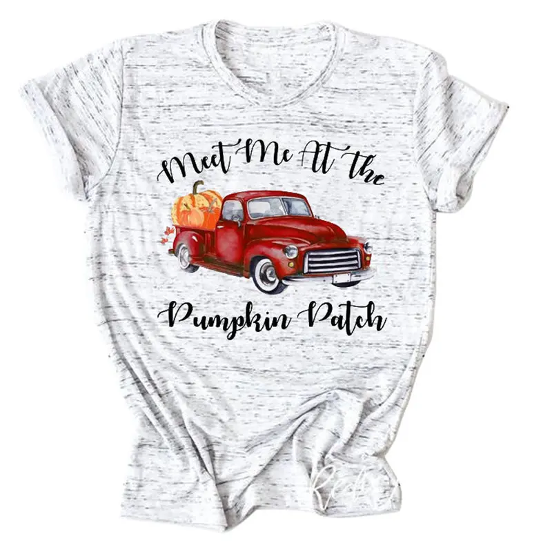 

Women Meet Me At The Pumpkin Patch Car Crew Neck Slogan Casual Top Funny Tee Short Sleeve Trendy Graphics T-Shirt