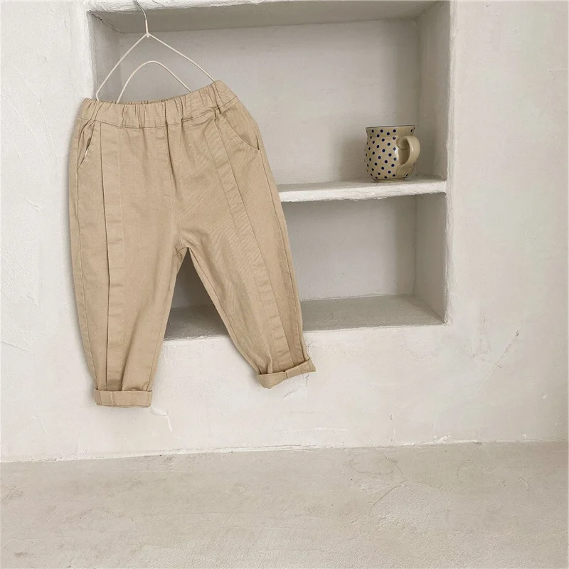 

Spring 2022 Autumn Boys Loose Draoed Casual Pants Kids Girls Korean Style Solid Color Straight Trousers